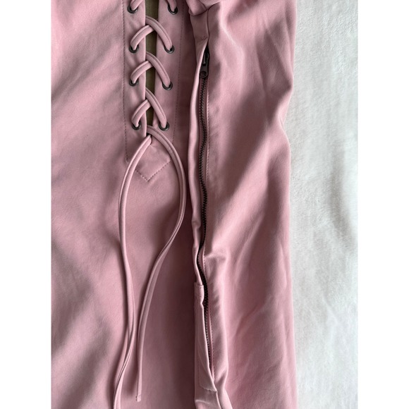 Free People Faux Suede Rose Pink Mini Dress Medium Lace‎ Up Accent Boho Chic - Picture 13 of 16